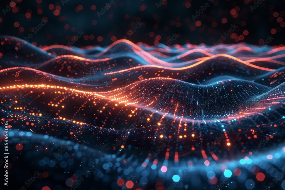Aufkleber vibrant abstract digital waveform background with dynamic glowing particles and waves in motion for 