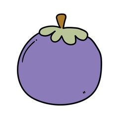 Hand drawn cartoon eggplant on white background.