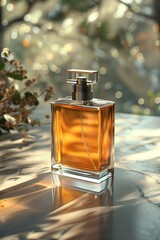 Elegant Masculine Perfume Bottle Mockup in Transparent and Gold