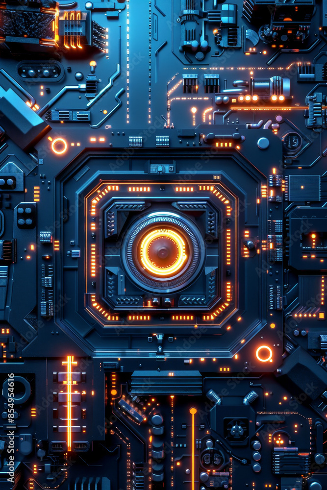Poster futuristic background image for tech products with digital elements.