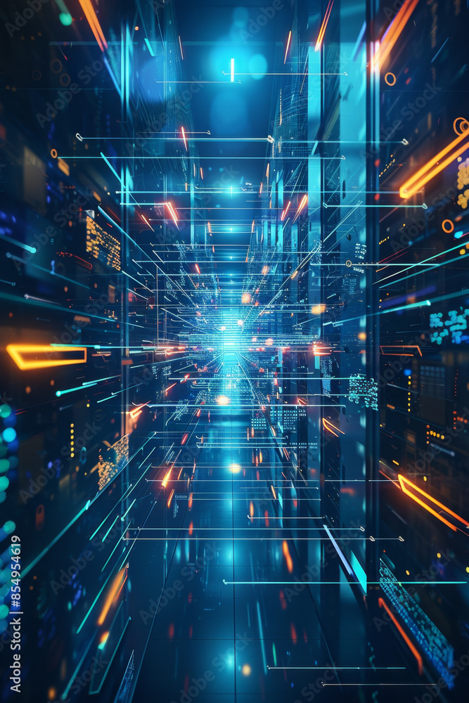 Poster futuristic background for tech products with abstract designs and digital elements.