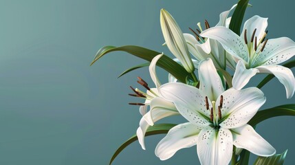 White lily flowers on blue background sympathy card