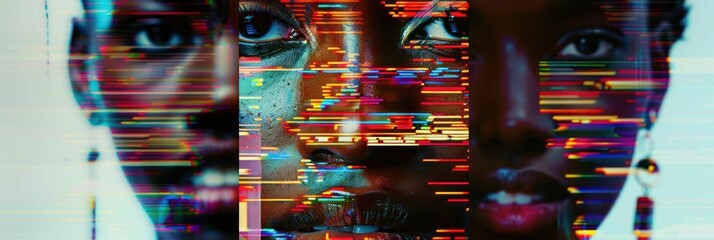 Abstract digital glitch artifact with blocks