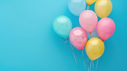 Set of colorful realistic mat helium balloons floating on blurred colorful background. balloons for birthday, party, wedding or promotion banners or posters. Vivid illustration in pastel colors. 