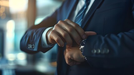 Businessman Checking Wristwatch in Sleek Office Setting
