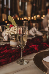 champagn glass on a wedding reception table