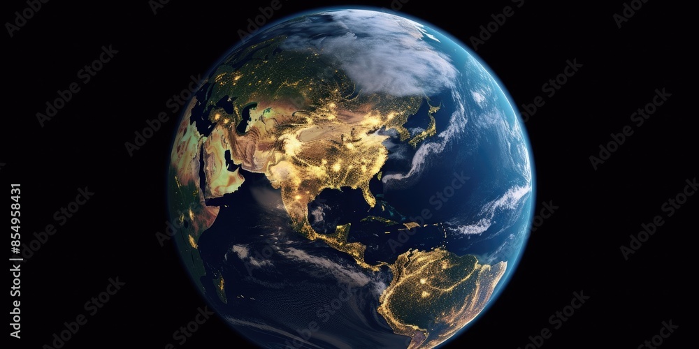 Poster 3d image of a textured earth with golden light patterns. futuristic. aig35.