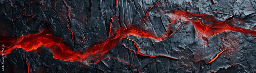Poster a black and red lava flow with a red line running through it