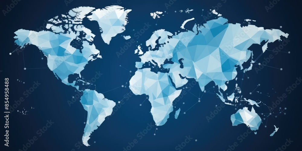 Poster world map in low poly design with network lines on a dark background. aig35.