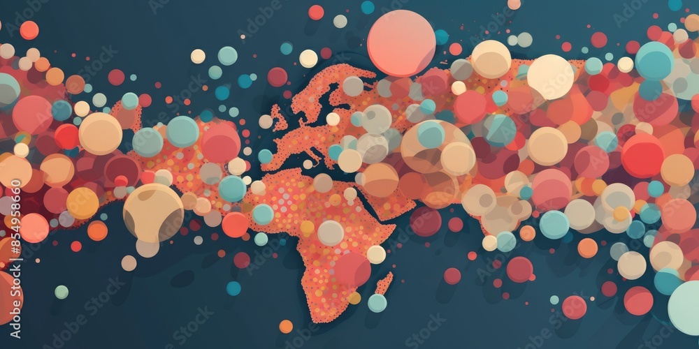Aufkleber stylize world map composed of multicolored circles on a white background. aig35.