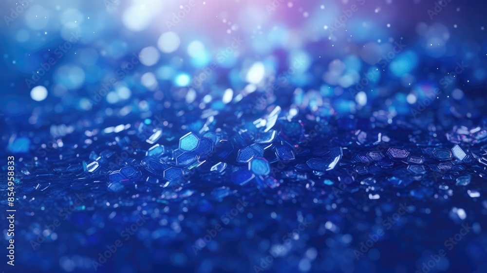 Poster abstract digital artwork of dynamic blue particles with glowing element. aig35.