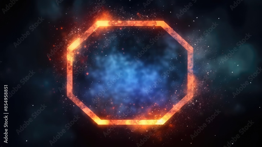 Poster hexagonal frame in the clouds. digital art with fiery effect and sky. aig35.