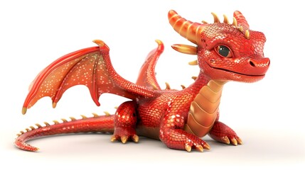 Obraz premium Captivating 3D Dragon with Regal Red and Gold Accents Sitting Gracefully on White Background