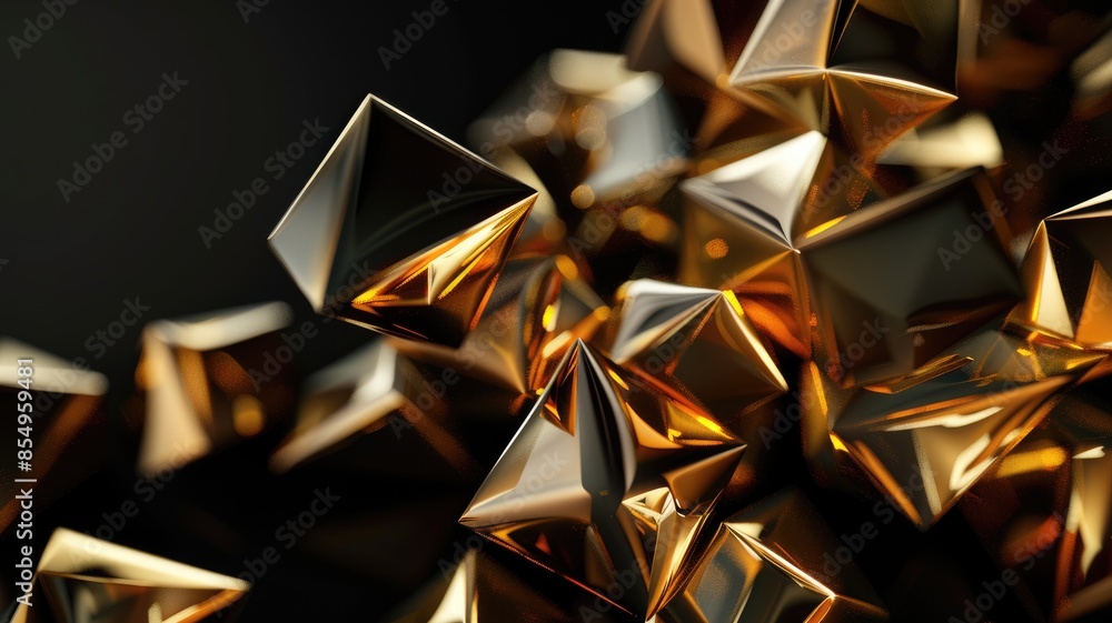 Poster abstract composition of gold and black cubes randomly stacked. digital. aig53f.