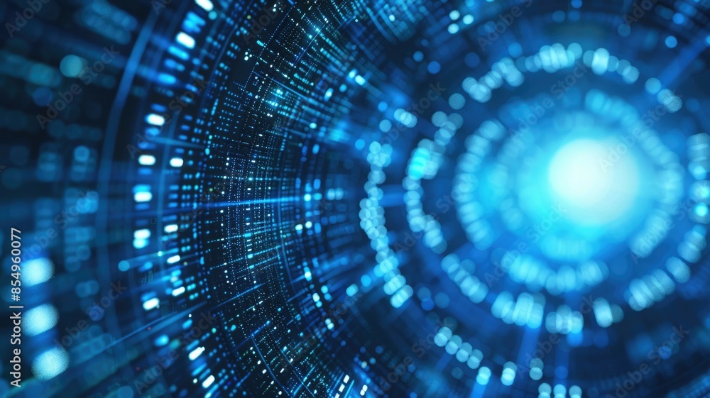 Poster digital data tunnel with blue lights and advanced technology in highspeed internet network. aig53m