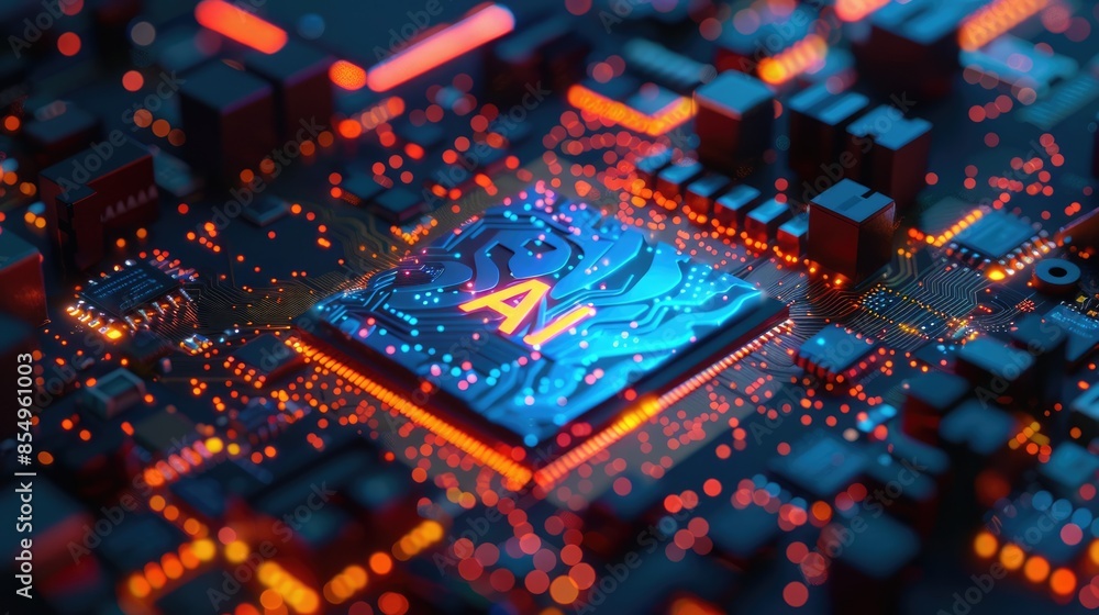 Poster artificial intelligence and ai technology concept processor chip background llms
