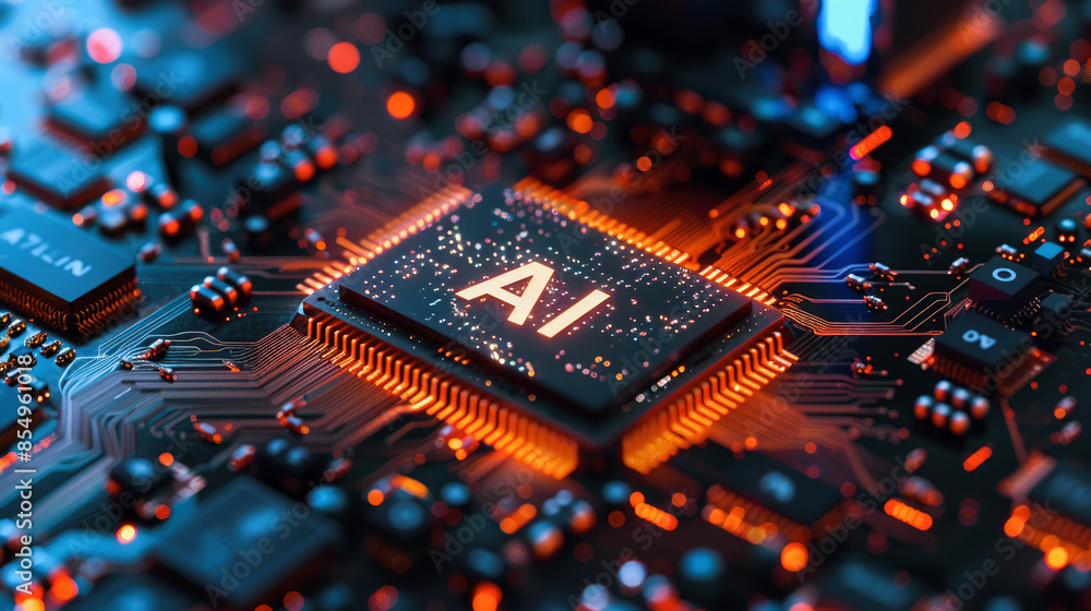 Poster artificial intelligence and ai technology concept processor chip background llms