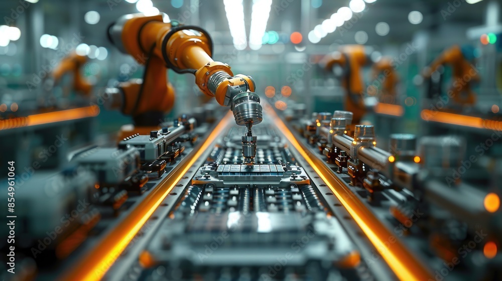 Poster background image of robot machine working together at production line. aigt2.