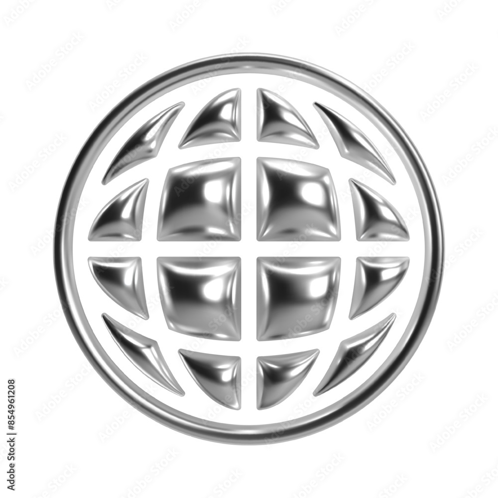 Aufkleber 3d chrome metallic globe in y2k style. shiny silver shape of earth with glossy surface, vector eleme
