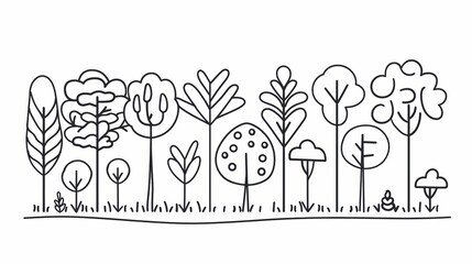 Simple doodle outline of a forest tree landscape
