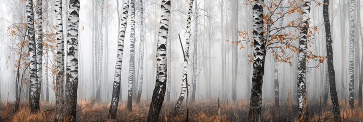 Fototapeta premium Autumn birch forest, beautiful landscape. Birch tree forest