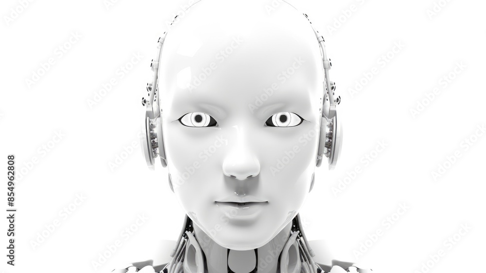 Poster android head close up with humanoid features. futuristic robot face. aig35.
