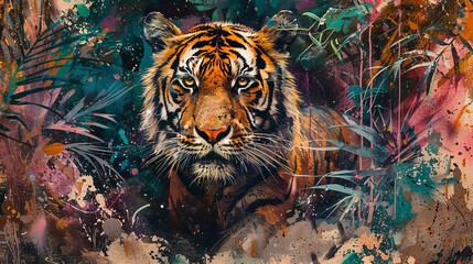 Vibrant Abstract Tiger in Jungle Colors