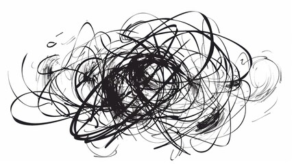 Abstract black ink swirls on white background