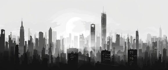 Grayscale Abstract Urban Skyline, Cartoon