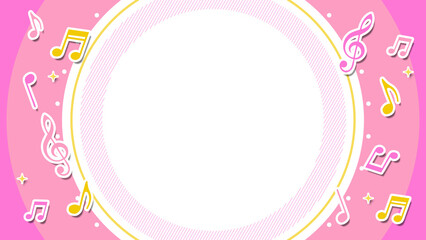 揺れる音符と弾ける円のイラスト　音符の色はカラフル
