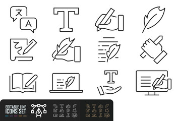 Text web icons in line style. Words, read, copywriting, collection. Vector illustration.