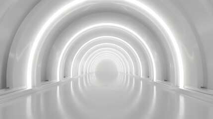 Obraz premium Futuristic white tunnel with arched neon lights
