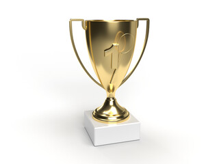 Gold trophy with racket cup for badmint competitions for taking 1st place. Diploma idea. 3d rendering.