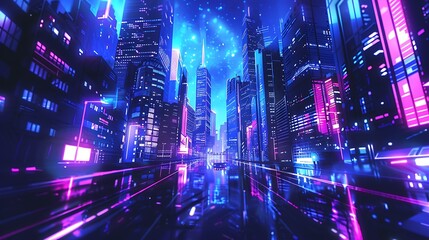 Fototapeta premium futuristic, abstract, illustration, design, laser, night, technology, blue, bright, vector, background, galaxy, glowing, poster, template, sky, nostalgia, purple, light, striped, geometric, 1980, retr