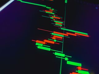 Closeup financial chart with candlestick graph in stock market on monitor background. stock exchange graph or stock market background.