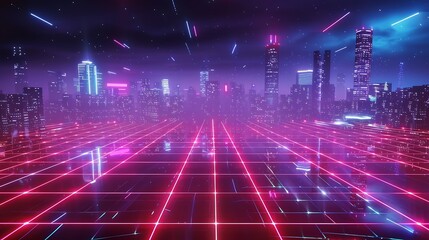 futuristic, abstract, illustration, design, laser, night, technology, blue, bright, vector, background, galaxy, glowing, poster, template, sky, nostalgia, purple, light, striped, geometric, 1980, retr