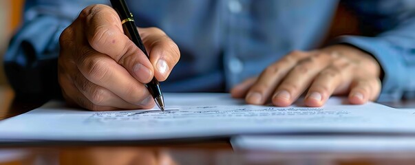 Business close-up of a hand signing a document