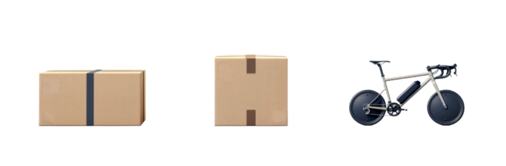 Package and motorbike on Doorstep Isolated on White Background.