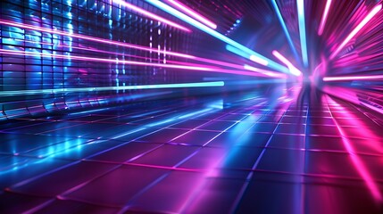 Obraz premium futuristic, abstract, illustration, design, laser, night, technology, blue, bright, vector, background, galaxy, glowing, poster, template, sky, nostalgia, purple, light, striped, geometric, 1980, retr