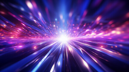 Naklejka premium Futuristic abstract background, colorful bright neon rays and glowing lines. Bokeh effect. AI generative