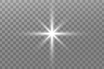 Glowing lights effect. Glitter sparkle isolated. White shining star or sun flare. Decoration for Christmas, new year party. Magic photo overlay. Transparent background can be removed in vector file.