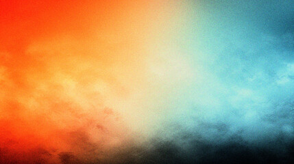 Naklejka premium Orange light blue abstract background, gradient with grain effect, empty grungy space. A simple background with grainy noise.