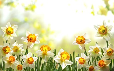 Fototapeta premium Daffodil border clipart with daffodils framing a text or image