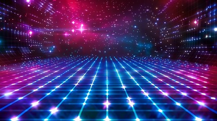 Obraz premium futuristic, abstract, illustration, design, laser, night, technology, blue, bright, vector, background, galaxy, glowing, poster, template, sky, nostalgia, purple, light, striped, geometric, 1980, retr