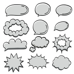 Speech bubble the clouds. Comic speech bubble with emotion. Hand drawing. Color vector illustration in cartoon line style.