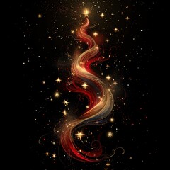 a golden Christmas tree with red and gold ornaments. 