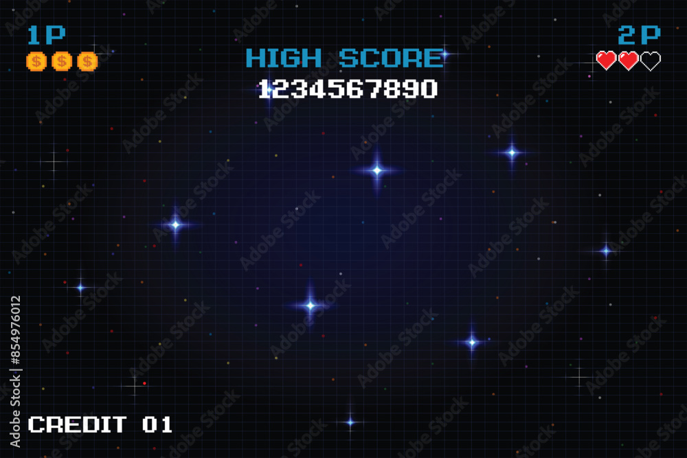 Poster pixel art background.8 bit game. retro game. for game assets in vector illustrations. retro futurism