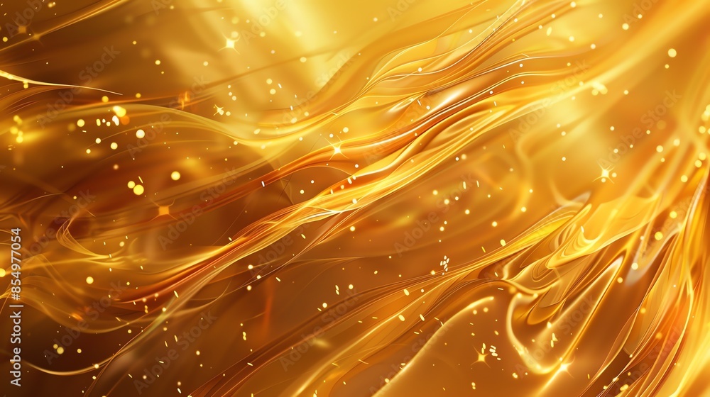 Poster golden abstract background with smooth gradient and sparkling lights.