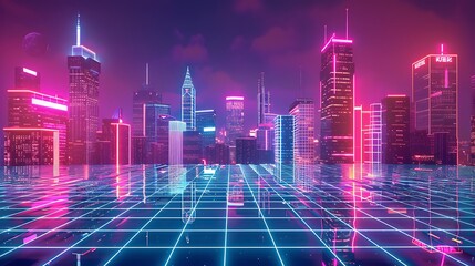 futuristic, abstract, illustration, design, laser, night, technology, blue, bright, vector, background, galaxy, glowing, poster, template, sky, nostalgia, purple, light, striped, geometric, 1980, retr