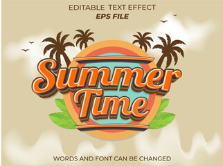 summer time text effect, font editable, typography, 3d text. vector template